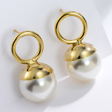 SRCOI Round Faux Pearl Ball Stud Earrings Gold Color Geometric Circle White Pearl Wedding Earrings For Women Party Gift Jewelry 2024 - buy cheap