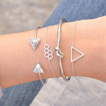 4 unids/set pulsera de moda triángulo hueco panal ajustable simétrico patrón brazaletes para mujeres joyería de boda 2024 - compra barato