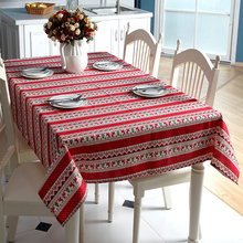 Mantel de lino y algodón personalizable, cubierta de mesa lavable, copos de nieve rojos, alce, árbol de Navidad, para banquete de boda 2024 - compra barato