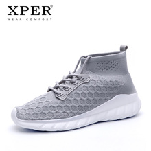 XPER Marca Moda Tênis Branco Dos Homens Malha Respirável Sapatos Casuais Sapatos Masculinos Lace-Up Sapatos de Conforto do Calçado Desportivo Meias Sólida # XP019 2024 - compre barato