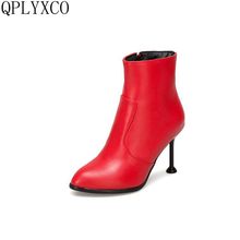 QPLYXCO Elegante New Big size 31-50 sapatos mulher ankle boot curto Sexy Plataforma de salto alto do casamento qualidade Martin botas mulheres T607 2024 - compre barato