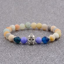 Casco de gladiador de Color plateado para hombres, pulsera con cuentas de piedras coloridas, dije elástico, pulsera de cuentas de piedra de Amazon AB523 2024 - compra barato