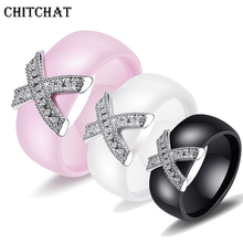 8MM Ceramic Couple Rings For Woman Man Light Pink Black White X With AAA Stones Hand Cut Ceramic Ring High Quality Jewelry 2024 - buy cheap