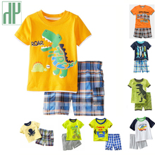 Детская летняя одежда, костюм динозавра, акулы, одежда для маленьких мальчиков, футболка + шорты, эксклюзивная одежда для детей 2, 4, 7 лет 2024 - купить недорого