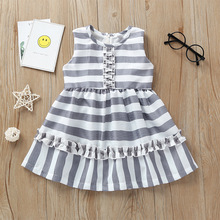 Vestido listrado de renda sem mangas infantil, vestido casual de festa para crianças meninas 2019