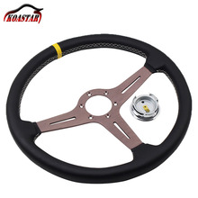 Volante de carro de corrida com buzina nd universal, volante de couro clássico com 380mm, 370mm, universal, 15 polegadas com raio de gumetal 2024 - compre barato