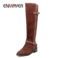 ENMAYER New fashion women solid knee high boots square heel boots round toe zipper boots Size 34-39 ZYL937 2024 - buy cheap