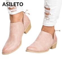 ASILETO 2019 Mulheres Ankle Boots Outono Inverno Grossas botas de Salto Grosso Mulheres Botas Legais Das Mulheres Botas botas De Couro Chelsea H174 2024 - compre barato