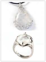 Kraft-grânulos de prata banhado a cristal de rocha natural com pingente de flor anel de gota de água para conjuntos de jóias de ano novo 2024 - compre barato