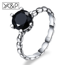X & p europeu estilo americano prata cor 6 pinos definir preto cristal zircão anéis para festa de casamento feminino femme anel jóias 2024 - compre barato