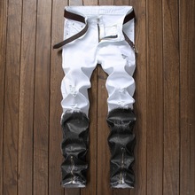 Мужские рваные джинсы на молнии, черные или белые джинсы, размеры 30-40 2024 - купить недорого