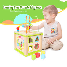 Brinquedo infantil multifuncional, brinquedo educacional de labirinto com contas de madeira, cubo de atividades, inteligência, aprendizagem precoce divertido, presente para crianças 2024 - compre barato