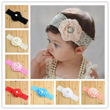 Elastic Lace Hair Band with 3"Satin Flower Kids Flower Decorations For Hair Free Shipping 10pcs/lot FDA75 2024 - buy cheap