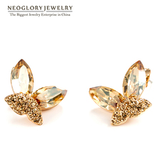 Серьги-гвоздики Neoglory с австрийскими кристаллами для женщин цвета шампанского золотистого цвета Стразы в форме бабочки 2020 новый модный подарок 2024 - купить недорого