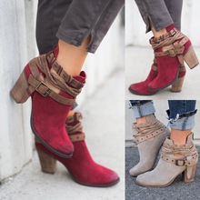 Women ankle boots autumn & winter women shoes buckle high heels gladiator women boots big size 35-43 2024 - buy cheap