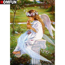 Homfun полный квадрат/круглая дрель 5D DIY Алмазная картина "Ангел девочка" 3D вышивка крестиком домашний Декор подарок A09440 2024 - купить недорого