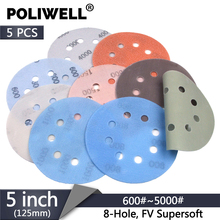 POLIWELL 5PCS 5 Inch 8-Holes FV Soft Superfine Sanding Discs 125mm 600~5000 Grit Wet and Dry Waterproof Sandpaper Abrasive Paper 2024 - compre barato