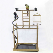 Plataforma de madeira sólida para papagaio, elevação de pássaros, corda de escalada, brinquedo, sino, balanço, escada de escalada 2024 - compre barato