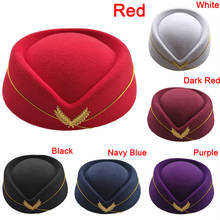 Women Ladies Stewardess Hat Wool Fedoras Hats Elegant Airline Costume Etiquette Cap For Women Professionals 6 Colors 2024 - buy cheap
