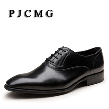 PJCMG-zapatos de boda para hombre, calzado Formal Oxford de alta calidad, rojo vino/Negro, cuero genuino, con cordones, transpirables 2024 - compra barato