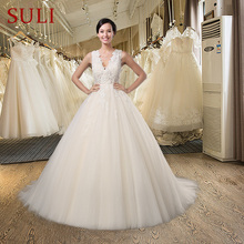 SL-007 Custom Made A-Line V-Neck Tulle Beaded Wedding Dress 2024 - buy cheap