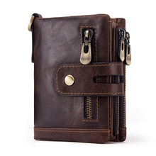 Genuine Leather Wallet Men Vintage Zipper Purse Coin Case Credit Card Holder Wallet genuine leather men bag 2024 - compre barato