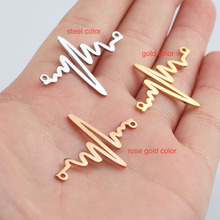 20pcs 35*25mm Gold Color Stainless Steel Hollow Heart Beating charm cardiogram pendant For Necklace DIY Handmade Jewelry Making 2024 - buy cheap