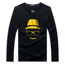 Camisetas masculinas 2021 primavera outono casual de manga comprida algodão t camisa masculina moda chapéu de ouro impressão hip-hop marca topos t 2024 - compre barato