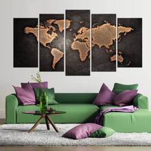 Mapa del mundo abstracto y moderno para decoración del hogar, pintura impresa en lienzo para sala de estar, arte de pared, 5 uds. 2024 - compra barato