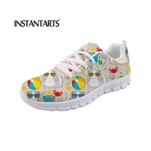 INSTANTARTS Cute Cartoon Guinea Pigs Print Flats Sneakers Women Casual Flat Shoes Lacing Breathable Comfortable Zapatos De Mujer 2024 - buy cheap