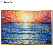 Good Skill Painter Handmade Knife Sea Landscape Oil Painting on Canvas for Room Decor Modern Sunrise Seascape Wall Painting 2024 - buy cheap