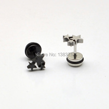 Three Stars White Black titanium steel Punk Men Screw earrings 2 colors No fade 2024 - buy cheap