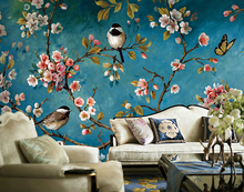 Hand painted oil painting style wallpaper Chinese flowers and birds retro living room TV background wallpaper 2024 - buy cheap