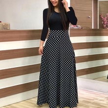 Summer Dress Flower Print Colorblock Maxi Dress High Waist Long Dresses Long Sleeve Women 2024 - buy cheap