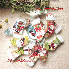 Christmas series 50pcs 24mm*35mm Mixed Christmas Stocking wood button for craft scrapbook New year sewing decorative accessories 2024 - buy cheap