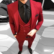 Custom Made Style Tuxedos Groom Men's Red Suit Wedding Bridesmaid Prom Suits Jacket Pants vest, slim men suit, mens Wedding suits, mens suits, for men, men's Suits 2024 - buy cheap