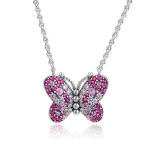 CKK Pink Butterfly Necklace Choker Women Kolye Collares Colar mujer 925 sterling silver Chain men Silver Jewelry Pendants 2024 - buy cheap