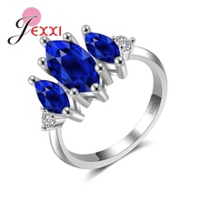 Pretty Women Engagement Geometric Blue Crystal Ring CZ Zircon Brand Jewelry 925 Sterling Silver  Rings Female Bague Anel 2024 - buy cheap