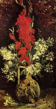 Presente de natal Vaso com Gladíolos e Cravos por Vincent Van Gogh reprodução da pintura a óleo de Alta qualidade Artesanal 2024 - compre barato