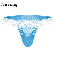 TiaoBug Sexy Men Stretchy Lingerie Bulge Pouch Low Rise Ruffle Lace Shiny Satin Men Bikini Briefs Gay Underwear Sissy Panties 2024 - buy cheap