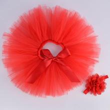 Solid Red Baby Girls Fluffy Tutu Skirt & Headband Set Newborn Photo Prop Costume Infant Birthday Tulle Tutus Outfit  For 0-12M 2024 - buy cheap