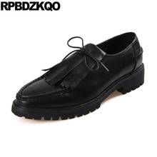 Pointed Toe Brand Men Oxfords Shoes Handmade Genuine Leather Casual Spring Tassel Runway European Pointy Creepers Lace Up Black 2024 - buy cheap