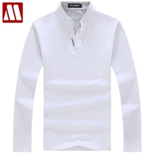 S-5XL de algodón de boutique para hombre, camisa de manga larga con cuello en V, color puro, talla grande, 2021 2024 - compra barato