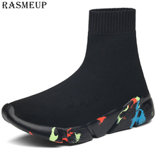 RASMEUP Plus Size Women Socks Sneakers 2019 Stretch Knit Breathable Women's Chunky Shoes Comfort High Top Men Woman Trainers 2024 - buy cheap