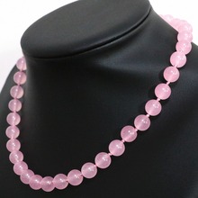 Collar de cuentas redondas de Calcedonia para mujer, joyería fina de 8,10mm, piedra semipreciosa de cristal Rosa encantadora, 18 pulgadas, B1461 2024 - compra barato