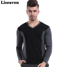 Мужская облегающая футболка Liseaven, черно-серая хлопковая футболка в стиле пэчворк, с V-образным вырезом, осень-зима 2016 2024 - купить недорого