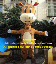 Disfraz de Mascota de jirafa marrón, encantador personaje de dibujos animados, rojo, orejas pequeñas, manchas marrones, zapatos de ojos grandes, ZZ1843 gratis Sh 2024 - compra barato