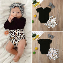 2019 Toddler Kids 3pcs Clothing Set Leopard Printing Baby Girl Infant Short Sleeve Romper Tops Pants Outfits 2024 - buy cheap