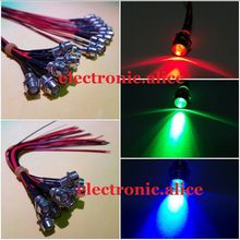 50 pces 5mm 12v colorido pre-wired led indicador de metal piloto traço luz lâmpada fio leva