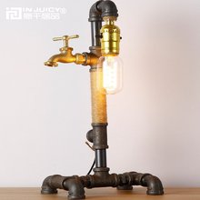 Tubo de agua de hierro forjado Industrial Vintage, luces LED de mesa, cuerda de cáñamo de Metal, Bombilla Edison, lámpara de escritorio para dormitorio, Bar, decoración nocturna 2024 - compra barato